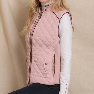 Suede Piping Detail Knit Rib Sides Quilted Padding Vest Blush Pink